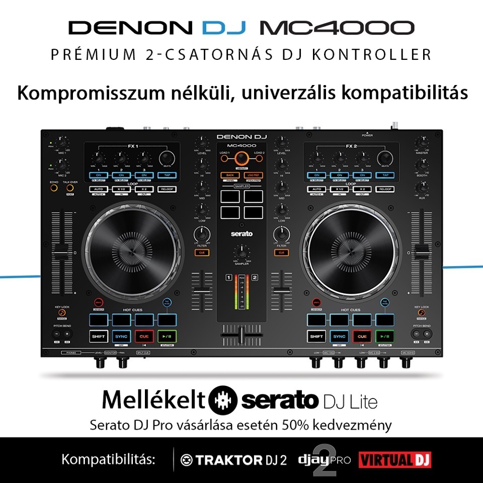 Denon DJ MC4000-hez a Serato DJ Pro most 50%-os kedvezménnyel kapható