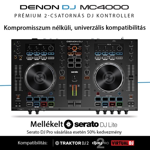 Denon DJ MC4000-hez a Serato DJ Pro most 50%-os kedvezménnyel kapható
